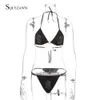 Sexig glitter underkläder set svart bras set kvinnor sequin diamant glänsande brev print underkläder set halter push up bh trosor sätter x0526