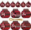 24 Pieces Buffalo Plaid Christmas Ornament Wood Hanging for Xmas Tree Decoration Holiday Home Front Door Farmhouse Decor