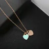 Mode Rose / Bleu Émail Double Coeur Pendentif Collier Pour Femmes Filles De Luxe En Acier Inoxydable Chaîne Amitié Fine Bijoux Cadeau G220402