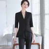 Mode femmes pantalon costume élégant volants machaon demi manches Blazer et pantalon bureau dames travail formel vêtements 210604