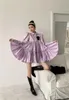 Purple Puff Sleeve Ruffle Shirt Dress Women Collared Mini A Line Patch Cute Long Korea Fashion Spring 210427