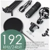 USB Streaming Podcast PC Mikrofon Professionell studio Kardioid Kondensor Mic Kit med ljudkort Boom Arm Mount Filter 192kHz / 24bit