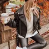 Primavera mujeres PUNK estilo cinturón dobladillo PU chaqueta de cuero streetwear abrigo de manga larga suelto suave outwear púrpura blanco negro 210429