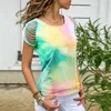 Frauen Sommer Dye Print Oansatz Kurzarm T-shirt Off Schulter Damen Tops Lose Casual T-shirts Große Größen Femme 210608