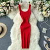 Mulheres lápis vestido de manga tanque quadrado colarinho bodycon sexy vestidos kpop vintage ol elástico de malha feminina vestidos de verão 2020 g1214