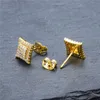 Stud Fashion Jewelry Square Earring For Men & Women Hip Hop Micro Pave Cubic Zircon Iced Out Bling Gold Color Earrings