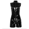 Plus Size Sexy Schwarz PVC Latex Ärmelloser Bodysuit Frauen Kunstleder Catsuit Wetlook Bodycon Punk Fetisch Club Overall Kostüm Damen Jump