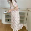 プリントシックな花棒寝室の女の子の家庭用ドレスパジャマ緩い綿甘い王女夏のナイトドレス210525