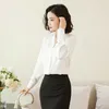 Korean Fashion Chiffon Blouse Shirt Elegant Women Long Sleeve Blouses Woman V-neck White OL Plus Size Blusas Mujer De Moda 210531