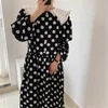 AELEGANTMISピーターパンカラー女性白黒水玉ドレスかわいい韓国ルーススウィートメスカワイイVestidos Femme 210607