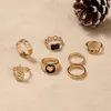 S2593 Fashion Jewelry Knuckle Ring Set Drop Glaze Hollow Out Pineapple Geometric Rings 7pcs/set