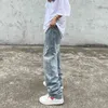 Män mode high street byxor broderi kors jeans / kvinnor streetwear lös hiphop casual kläder 211111