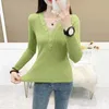 Herbst Langarm Button Slim Pullover Bottoming Solid Pullover Core-spun Candy Color V-Ausschnitt Strickpullover Femme 11037 210521