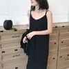 Sexy vrouwen maxi jurk zwarte sling mouwloze v-hals lange jurken plus size kleding 210608