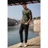 Kuegou 100 ٪ Cotton Spring Mens T-Shirt Long Sleeve Bear Print Army Green Tshirt Toptee بالإضافة إلى حجم ZT-88116 210524