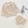 Baby baby meisjes gebreide lange mouw kanten top + shorts broek kleding sets herfst winter kinderen meisje pak kleding 210521