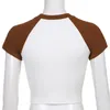 茶色の手紙刺繍Y2Kクロップトップ女性夏原宿OネックTシャツの半袖コットンティーメス210415