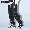 IEFB Heren Reflecterende Strip Straight Pants Heren Streetwear Fashion Drawstring Leggings Losse Elastische Taille Casual Broek 4863 210524