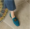 Mocasines planos de tacón para mujer, zapatos de vestir informales con punta cuadrada de piel de oveja 479