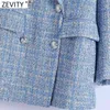 Mulheres Vintage Textura Textura Tweed Wood Blazer Casaco Escritório Senhoras Manga Longa Suits Feminino Outerwear Chic Tops CT699 210420