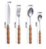 Stainless steel cutlery set wooden handle gift box spoon knife fork box flatware wood reusable healthy picnic travel portable dinner