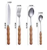 스테인레스 스틸 칼 붙이 세트 나무 손잡이 선물 상자 숟가락 나이프 포크 상자 Flatware 우드 재사용 가능한 건강한 피크닉 여행 휴대용 저녁 식사