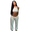 Dames pluche fleece outfits massieve witte donzige backless sport beha crop tops en hoge taille trekkoord losse broek kleding set 2 -delige tracksuits pyjama's h923t795