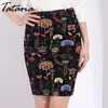 Tataria Femelle Élastique Taille Haute Taille Crayon Jupe Plus Taille Midi Paquet Hanche Genou-Longueur Imprimé Floral Tricot Jupe Femme 210514