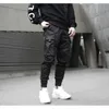Kołki męskie wstążki Streetwear Cargo Spodnie Jesień Hip Hop Joggers Kombinezony Czarne mody Baggy Kieszenie Spodnie 210715