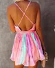 Pink Bohemian Tie-dyed Bikini Cover-ups Sexy Spaghetti Strap Summer Beach Dress Chiffon Tunic Women Swimsuit Cover Up A401 210420