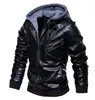 Heren Lederen Jas Casual Motorfiets Verwijderbare Hooded PU Mannelijke Rits PU Jas Warm Bovenkleding Kleding 210909