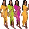 Toplu Eşya Bayan Uzun Elbiseler Kısa Kollu Tek Parça Set Moda Sıska Ayak Bileği-Uzunluk Elbise Kadın Giysileri KLW6556 Oymak