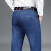 Mäns Comfort Stretch Denim Jeans Sommar Mäns Straight Thin Slim Fit Jeans Business Casual Classic Denim Trousers 211104