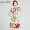 Великолепная цветочная вышивка вылапывает тонкие оборками женщин элегантные бабочки рукава о-образных вырезов вечеринка летнее платье сетки Vestidos 210416