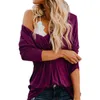 LOSSKY Solid Autumn T Shirt Sexy Deep V Neck Long Sleeve Casual Women's Winter Fall Purple Khaki T-shirt Fashion Tops Tees 210507