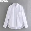 Femmes mode col rabattu blanc Smock Blouse bureau dames poche unique affaires chemises Chic Blusas hauts LS7699 210420