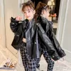 Coat For Girl Solid Color Leather Jacket Spring Autumn s Jackets Casual Style Children's Clothing 6 8 10 12 14 210528