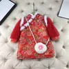 Projektantka mody Baby Girls Poleć Wysokiej jakości dziewcząt w chińskim stylu zagęszczona sukienka Cheongsam Plush Hanfu Nowy rok ciepłe ubrania dla dzieci
