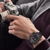 남성 스포츠 시계 가죽 밴드 방수 쿼츠 손목 시계 남성 LED 디지털 아날로그 시계 Reloj Hombre 손목 시계
