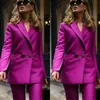 Fuchsia 2021 Mother of the Bride Dresses Pant Suits Slim Fit Evening Party Prom Blazer OL Outfit Women Tuxedos (Jacket+Pants)