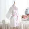 Women's Sleepwear Plus Size Ladies Summer Mini Kimono Short Robe Bath Gown White Chinese Rayon Yukata Nightgown Pijama Mujer Mdn002