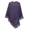 EBAIHUI Winter Tassel Cloak Women Stripe Color Sweaters Soft Knitted Tassel Cardigan Capes Shawl Coat V-neck Ladies Tops