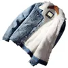 Män Jackor Trendig Varm Fleece Tjock Denim Jacka Vinter Fashion Mens Jean Outwear Male Cowboy Plus Storlek