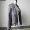 冬の秋の女性の本物の毛皮のコート女性ニットのウサギのコートジャケットのカジュアルな厚い暖かいファッションスリムオーバーコート服210927