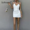 Sollinarry Sommer Tiefem V-ausschnitt Spaghetti Strap Kleid Sexy Backless Bodycon Mini Frauen Kleid Nachtclub Kette Ärmellose Vestidos 210709