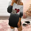 Abiti casual Love Print Sfumatura di colore Abito per San Valentino Donna Stampe O-Collo Maniche lunghe con spalle scoperte per Abiti