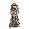 Lässige Frau Lange Kamel Leopard Drapiertes Hemd Kleid Frühlingsmode Damen Weiche Bedruckte Kleider Weibliche Vintage 210515