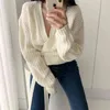 V-neck Knitted Belted Cardigan Sweater Women Full Sleeve Lace-up Coarse Yarn Tops Solid Fashion Korean Ladies Jumpers Femme 210513