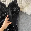 Sexig Slim Bodycorn Dress Koreanska Spaghetti Strap Split Side Sequined Glitter Dresses Summer Party Night Club Vestidos 210519