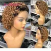 Honey Blonde Cut Preplucked Ombre Bob Lace Front kurzes lockiges menschliches Haar Perücken 13x4 Pixie Perücke für schwarze Frauen5362026